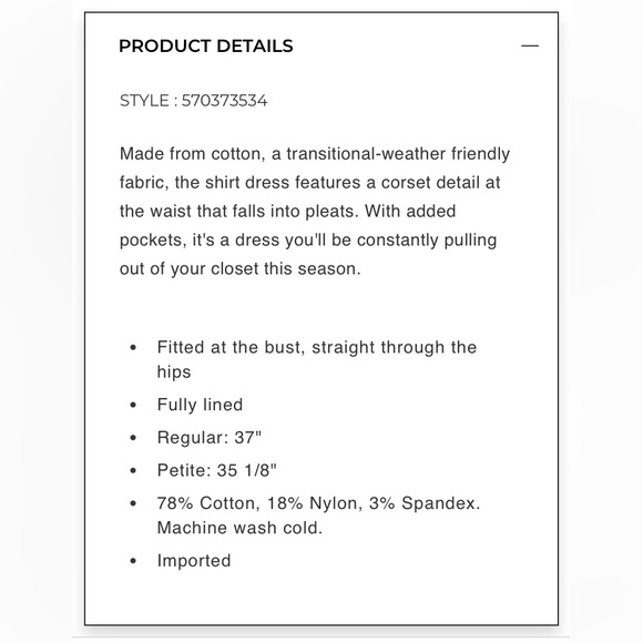 WHBM Long Sleeve Poplin Shirt Dress sz 8 - Picture 9 of 11